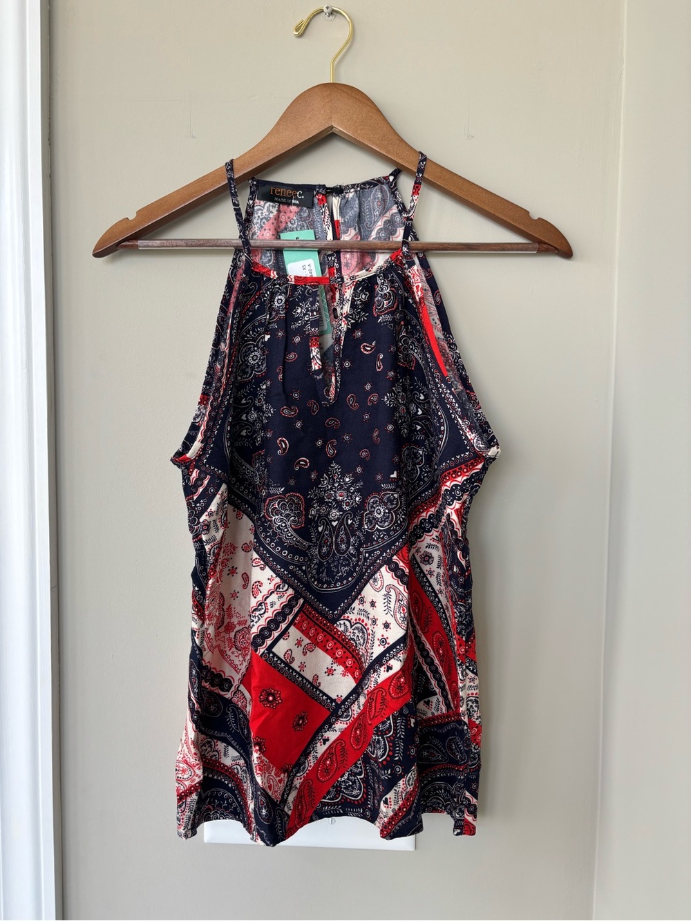 Stitch fix Renée C. Navy & Red Paisley Halter Tank